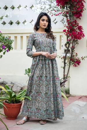 Grab This Readymade Long Kurti In Light Cyan Color Fabricated On Maslin Silk Beautified With Digital Prined. It Is Light In Weight And Easy To Carry All Day Long. 