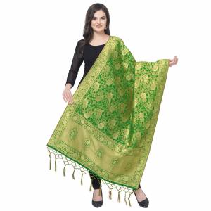 Enhance The Look Of Your Gown, Lehenga Or Even Kurti With This Pretty Wevon Designer Jacquard Fabricated Dupatta. You Can Pair This Up Same Or Contrasting Colored Attire. Buy Now.