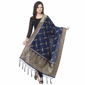 Enhance The Look Of Your Gown, Lehenga Or Even Kurti With This Pretty Wevon Designer Jacquard Fabricated Dupatta. You Can Pair This Up Same Or Contrasting Colored Attire. Buy Now.