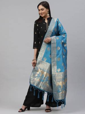 Attrective Look Of Your Gown, Lehenga Or Even Kurti With This Pretty Wevon Jacquard Work In Art Silk Fabricated Dupatta. You Can Pair This Up Same Or Contrasting Colored Attire. Buy Now.