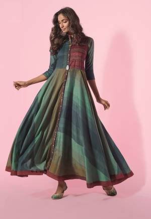 Flaunt Your Rich And Elegant Taste Wearing This Designer Readymade Long Gown In English Color. This  Pretty Gown Is Fabricated On Cotton Silk Beautified With Embroidery Work. Its Fabric Is Soft Towards Skin And Easy To Carry All Day Long. 