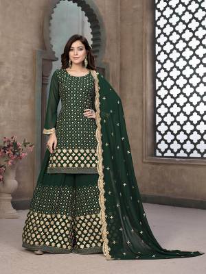 Attrective Look Pretty This Designer Long Length Suit In Green Color.?Its Pretty Heavy Designer Embroidred Work Top Is Faux Georgette Based Paired With Faux Georgette Bottom And Faux Georgette Fabricated Dupatta Which Gives An Attractive To The Suit.