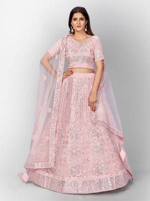 Attrective Look  Heavy Designer Bridal Lehenga Choli In Fine Color. This Heavy Embroidered Lehenga Choli Is  Organza Based Paired With Soft Net Fabricated Dupatta, It Is Beautified With Lovely Detailed Multy Thread Foil Miror Embroidery Work Giving An Attractive Look.