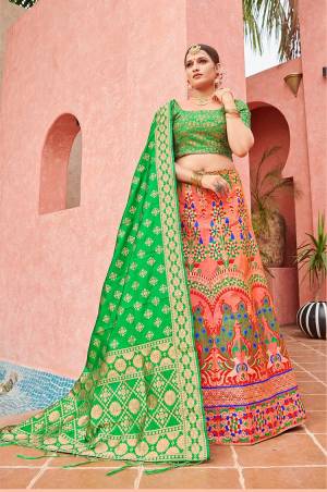 Attrective Look This Heavy Designer Lehenga Choli In Fine Color. This Stylist Designer Wevon Work Lehenga Choli And Dupatta Is Banarasi Silk Based Fabric. It Is Beautified With Lovely Attractive Look.