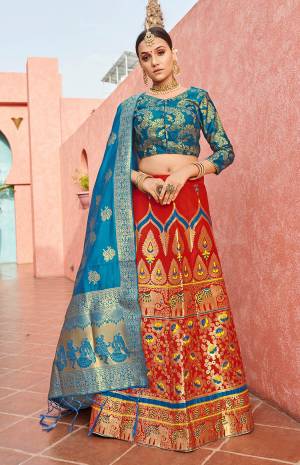 Attrective Look This Heavy Designer Lehenga Choli In Fine Color. This Stylist Designer Wevon Work Lehenga Choli And Dupatta Is Banarasi Silk Based Fabric. It Is Beautified With Lovely Attractive Look.