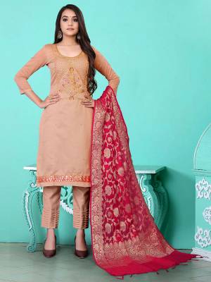 Look Pretty This Designer Long Length Suit In Lovely Fine Color.?Its Heavy Designer Hand Embroidred Work Top Is Modal Chanderi Based Paired With Santoon Bottom And Banarasi Silk Fabricated Dupatta Which Gives An Attractive To The Suit.