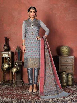 Looking This Designer Long Length Suit In Lovely Light Color.?Its Pretty Wevon Designer Work Top Is Banarasi Silk Based Paired With Santoon Bottom And Banarasi Silk Fabricated Dupatta Which Gives An Attractive To The Suit.