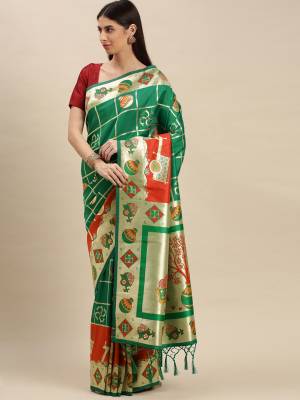 Look Attractive Wearing This Partywear Saree Are Fine Saree Paired With Blouse.  This Heavy Designer Weaving Work Saree And Blouse Are Banarasi Silk Based Fabric. Buy This Pretty Saree Now.