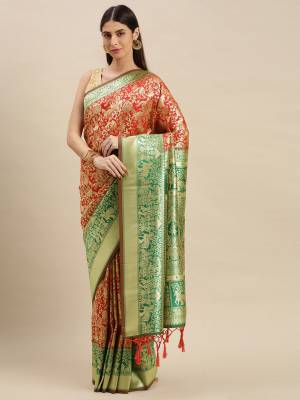 Attractive Wearing Look This Partywear Saree Are Fine Saree Paired With Blouse.  This Heavy Designer Weaving Work Saree And Blouse Are Banarasi Silk Based Fabric. Buy This Pretty Saree Now.