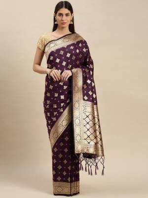 Garb This Partywear Saree Are Fine Saree Paired With Blouse.  This Heavy Designer Weaving Work Saree And Blouse Are Banarasi Silk Based Fabric. Buy This Pretty Saree Now.