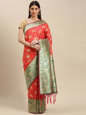 Garb This Partywear Saree Are Fine Saree Paired With Blouse.  This Heavy Designer Weaving Work Saree And Blouse Are Banarasi Silk Based Fabric. Buy This Pretty Saree Now.