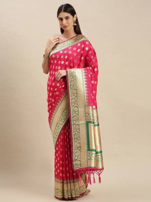 Garb This Partywear Saree Are Fine Saree Paired With Blouse.  This Heavy Designer Weaving Work Saree And Blouse Are Banarasi Silk Based Fabric. Buy This Pretty Saree Now.