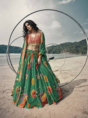 Attrective Bridal Partywear Heavy Designer Lehenga Choli And Dupatta In Fine Color Fabricated On Art Silk Blouse And Lahenga Are Organza Beautified With Heavy Attractive Printed With Thread,Seaquance Embroidery Work. 