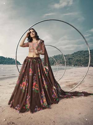 Attrective Bridal Partywear Heavy Designer Lehenga Choli And Dupatta In Fine Color Fabricated On Organza Beautified With Heavy Attractive Printe With Thread Embroidery Work. 