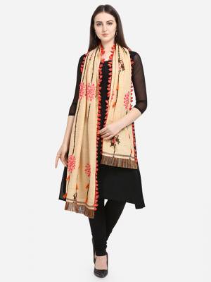 Enhance the Look Of Your Dress With This Pretty Thread Embroidered Cotton Khadi Fabricated Dupatta. You Can Pair This Up Same Or Contrasting Colored Attire. Buy Now.