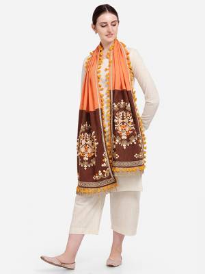 Enhance the Look Of Your Dress With This Pretty Thread Embroidered Cotton Khadi Fabricated Dupatta. You Can Pair This Up Same Or Contrasting Colored Attire. Buy Now.