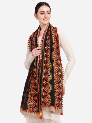 Enhance the Look Of Your Dress With This Pretty Thread Embroidered Cotton Khadi Fabricated Dupatta. You Can Pair This Up Same Or Contrasting Colored Attire. Buy Now.