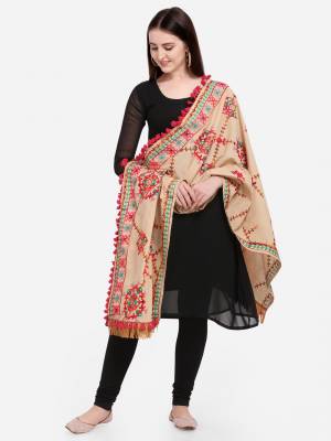 Attrective Enhance the Look Of Your Dress With This Pretty Thread Embroidered Cotton Khadi Fabricated Dupatta. You Can Pair This Up Same Or Contrasting Colored Attire. Buy Now.