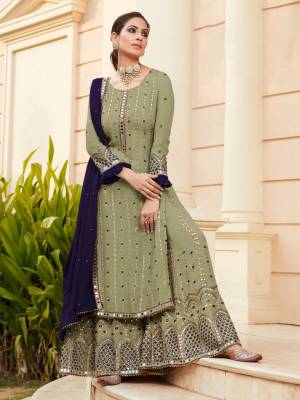 Attrective This Designer Long Length Sharara Suits In Lovely Color.?Its Pretty Designer Mirror Embroidery Work Top Is Faux Georgette Based Paired Bottom Santoon With Batterfly Faux Georgette Fabricated Dupatta Which Gives An Attractive To The Dress.