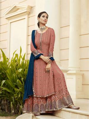 Attrective This Designer Long Length Sharara Suits In Lovely Color.?Its Pretty Designer Mirror Embroidery Work Top Is Faux Georgette Based Paired Bottom Santoon With Batterfly Faux Georgette Fabricated Dupatta Which Gives An Attractive To The Dress.