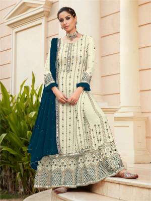 Attrective This Designer Long Length Sharara Suits In Lovely Color.?Its Pretty Designer Mirror Embroidery Work Top Is Faux Georgette Based Paired Bottom Santoon With Batterfly Faux Georgette Fabricated Dupatta Which Gives An Attractive To The Dress.