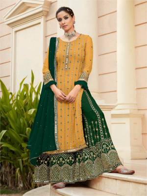 Attrective This Designer Long Length Sharara Suits In Lovely Color.?Its Pretty Designer Mirror Embroidery Work Top Is Faux Georgette Based Paired Bottom Santoon With Batterfly Faux Georgette Fabricated Dupatta Which Gives An Attractive To The Dress.