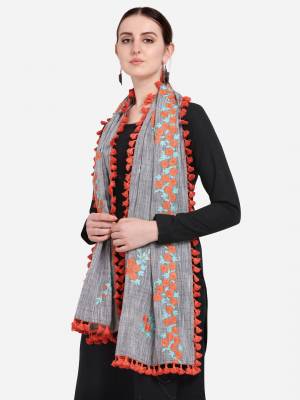 Attrective Enhance the Look Of Your Dress With This Pretty Heavy Thread Embroidered Cotton Khadi Fabricated Stoles. You Can Pair This Up Same Or Contrasting Colored Attire. Buy Now.