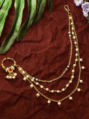 An Enhanced Look To Your Personality By Pairing Up This Beautiful Nathani With Your Ethnic Attire. This Pretty Set Is In Golden Color Beautified With Rajwadi Stylest. Buy Now.