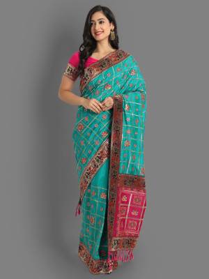 Attrective This Partywear Saree Are Fine Saree Paired With Contrased Blouse.This Saree Are Two Tone Sana Silk And Blouse Are Fentam Silk Based Fabric With Heavy Designer Thread Embroidery,Diamond Work. Buy This Pretty Saree Now.