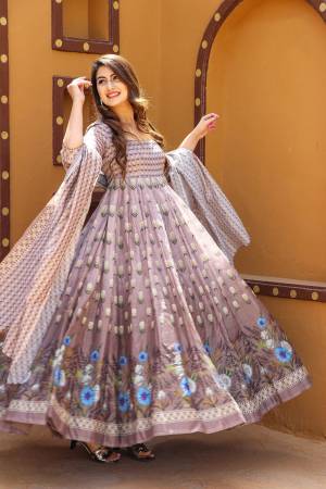 Flaunt Your Rich And Elegant Taste Wearing This Designer Readymade Long Gown In Fine Color. This  Pretty Gown Is Fabricated On Chanderi And Dupatta Are Chandei Beautified With Digital Printed. Its Fabric Is Soft Towards Skin And Easy To Carry All Day Long. 