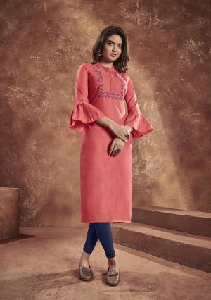 Attrective This Readymade Long Kurti In Fine Pedding Color Fabricated On Nira Cottom Beautified With Designer Embroidery Work. It Is Light In Weight And Easy To Carry All Day Long. 