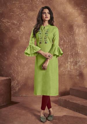 Attrective This Readymade Long Kurti In Fine Pedding Color Fabricated On Nira Cottom Beautified With Designer Embroidery Work. It Is Light In Weight And Easy To Carry All Day Long. 