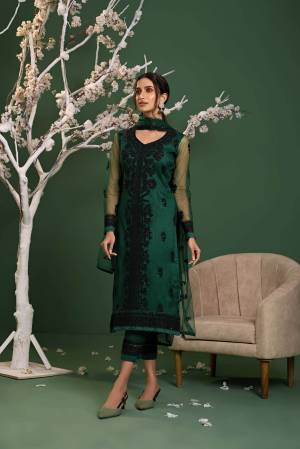 Attrective This Designer Suits In Lovely Dark Color.Its Pretty Designer Thread,Sequance Embroidery Work Top Is Net Based Paired Bottom Banglori Silk With Net Fabricated Dupatta Which Gives An Attractive To The Dress.