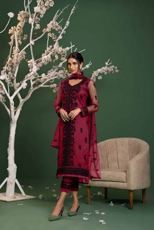 Attrective This Designer Suits In Lovely Dark Color.Its Pretty Designer Thread,Sequance Embroidery Work Top Is Net Based Paired Bottom Banglori Silk With Net Fabricated Dupatta Which Gives An Attractive To The Dress.