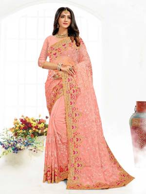 Looking This Partywear Saree Are Fine Saree Paired With Blouse.This Saree And Blouse Are Net Fabric With Heavy Designer Embroidery And Siramic Stone Work. Buy This Pretty Saree Now.