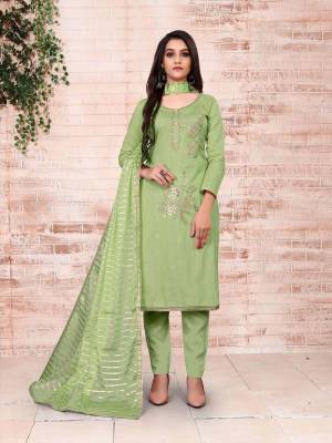 Garb This Designer Suits In Lovely Color.?Its Pretty Designer Embroidery Work Top Is Glass Cotton Based Paired Bottom Semi Loan With Fancy Fabricated Dupatta Which Gives An Attractive To The Dress.