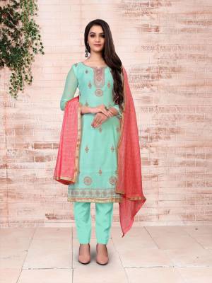 Garb This Designer Suits In Lovely Color.?Its Pretty Designer Embroidery Work Top Is Modal Chanderi Based Paired Bottom Santoon With Fancy Fabricated Dupatta Which Gives An Attractive To The Dress.