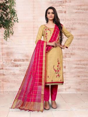 Garb This Designer Suits In Lovely Color.?Its Pretty Designer Embroidery Work Top Is Glass Cotton Based Paired Bottom Semi Loan With Banarasi Fabricated Dupatta Which Gives An Attractive To The Dress.