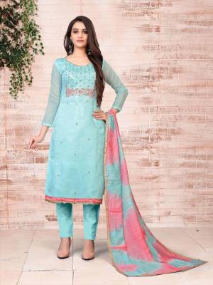 Garb This Designer Suits In Lovely Color.?Its Pretty Designer Embroidery Work Top Is Modal Chanderi Based Paired Bottom Santoon With Fancy Fabricated Dupatta Which Gives An Attractive To The Dress.