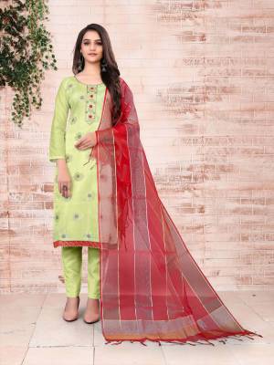 Garb This Designer Suits In Lovely Color.?Its Pretty Designer Embroidery Work Top Is Banarasi Based Paired Bottom Santoon With Fancy Fabricated Dupatta Which Gives An Attractive To The Dress.