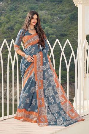 Attrective This Traditional Saree Are Fine Saree Paired With Blouse.This Saree And Blouse Are Cotton Based Fabric With Heavy Designer Printed. Buy This Pretty Saree Now.