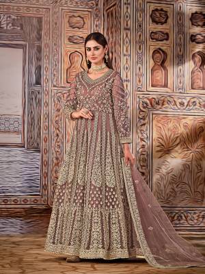 Stylist This Partywear Designer Long Length Suit In Lovely Color.Its Pretty Heavy Designer Embroidery Work Top Is Net Based Paired With Santoon Bottom And Net Fabricated Dupatta Which Gives An Attractive To The Suit.