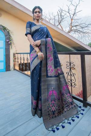 Attrective This Fastival Saree Are Fine Saree Paired With Blouse.This Saree And Blouse Are Tassar Silk Based Fabric With Heavy Wevon Designer Jacquard Pallu And Border Work. Buy This Pretty Saree Now.