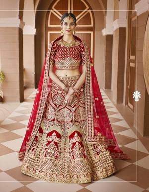 Attrective This Wedding Partywear Designer Lehenga Choli And Dupatta In Red Color Fabricated On Velvet Beautified Fabric With Heavy Designer Embroidery With Hand Work. Buy Now.