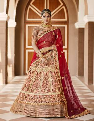 Attrective This Wedding Partywear Designer Lehenga Choli And Dupatta In Red Color Fabricated On Velvet Beautified Fabric With Heavy Designer Embroidery With Hand Work. Buy Now.