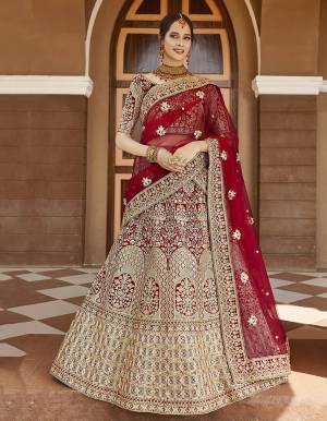 Attrective This Wedding Partywear Designer Lehenga Choli And Dupatta In Red Color Fabricated On Velvet Beautified Fabric With Heavy Designer Embroidery With Hand Work. Buy Now.