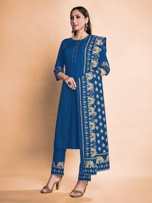 Garb This Readymade Long Dress In Fine Color Top And Bottom With Dupatta Are Rayon Fabricated Beautified With Designer Foil Printed. It Is Light In Weight And Easy To Carry All Day Long. 