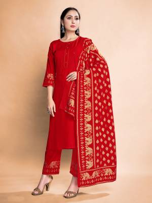 Garb This Readymade Long Dress In Fine Color Top And Bottom With Dupatta Are Rayon Fabricated Beautified With Designer Foil Printed. It Is Light In Weight And Easy To Carry All Day Long. 