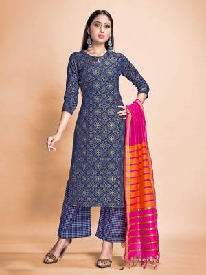 Garb This Readymade Long Dress In Fine Color Top And Bottom With Dupatta Are Rayon Fabricated Beautified With Designer Foil Printed. It Is Light In Weight And Easy To Carry All Day Long. 