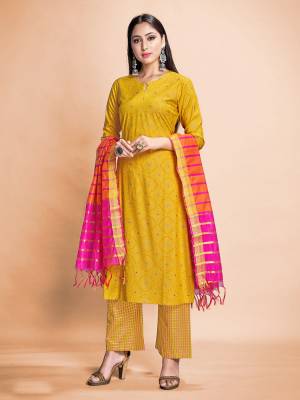 Garb This Readymade Long Dress In Fine Color Top And Bottom With Dupatta Are Rayon Fabricated Beautified With Designer Foil Printed. It Is Light In Weight And Easy To Carry All Day Long. 